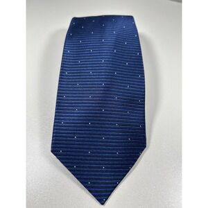 Countess Mara Mens Silk Tie Blue Black Striped Pin Dot Made in USA RN 67207